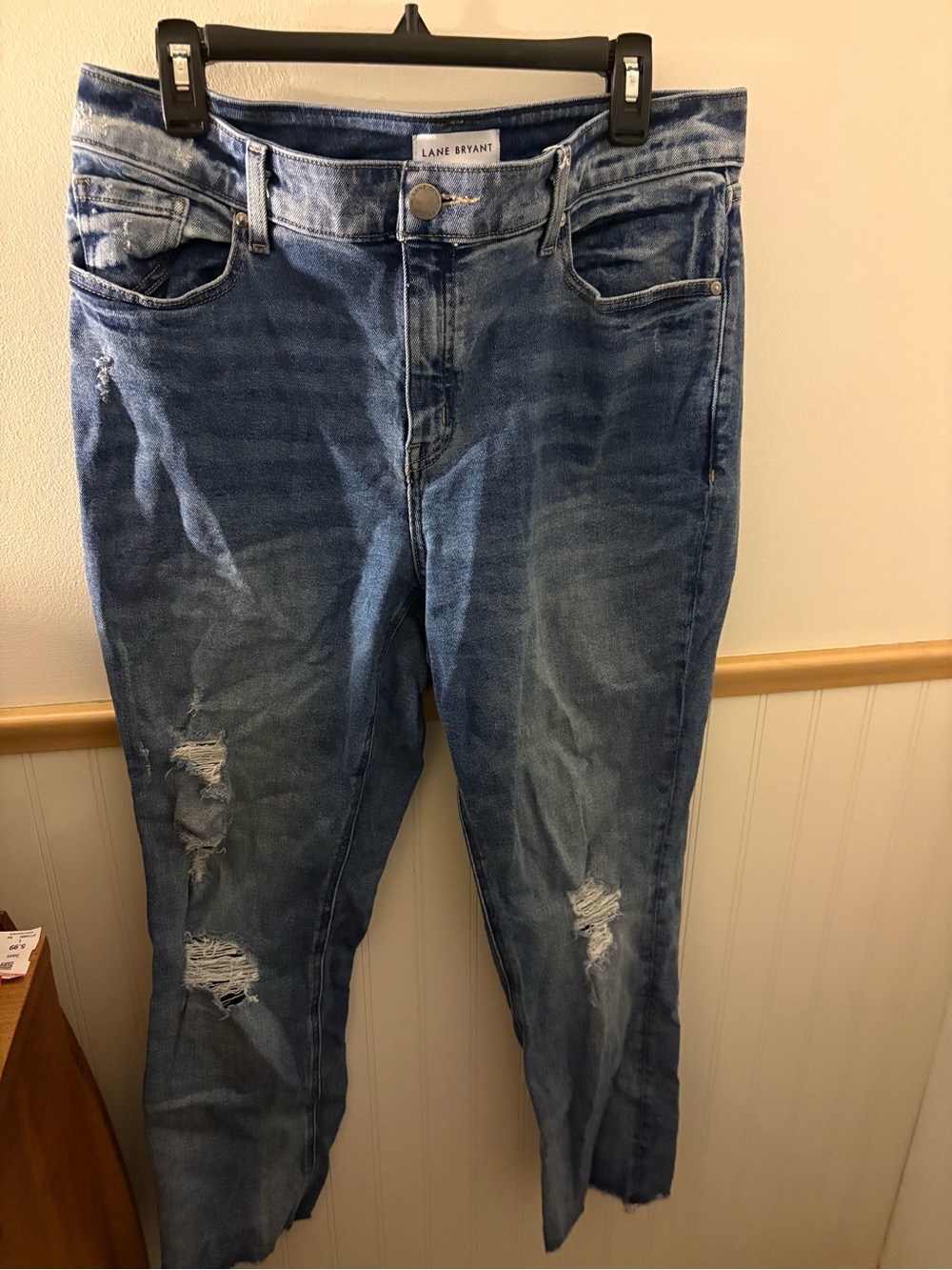 Lane Bryant Size 12 Distressed Stretch Jeans Flex Magic Waistband Blue Denim